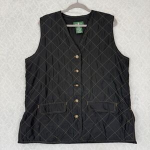 Vtg Hunt Club Silk Quilted Vest Womens Large Black Equestrian Barn Chore Preppy